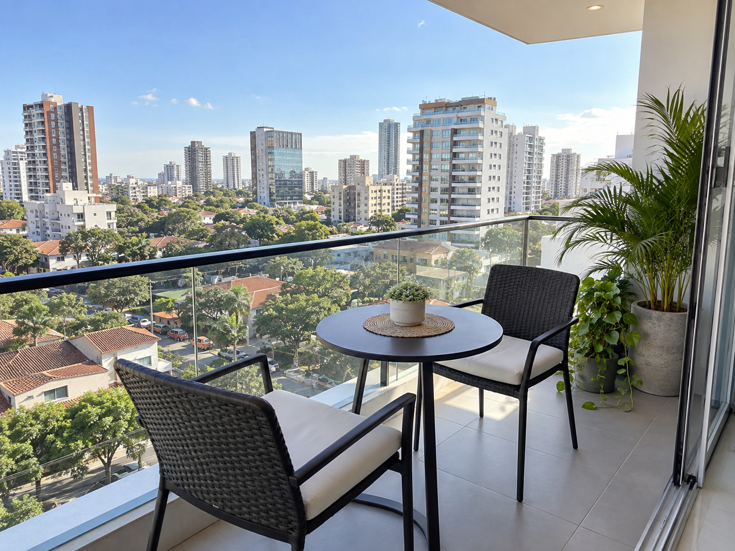 Balcón de un departamento moderno en Equipetrol